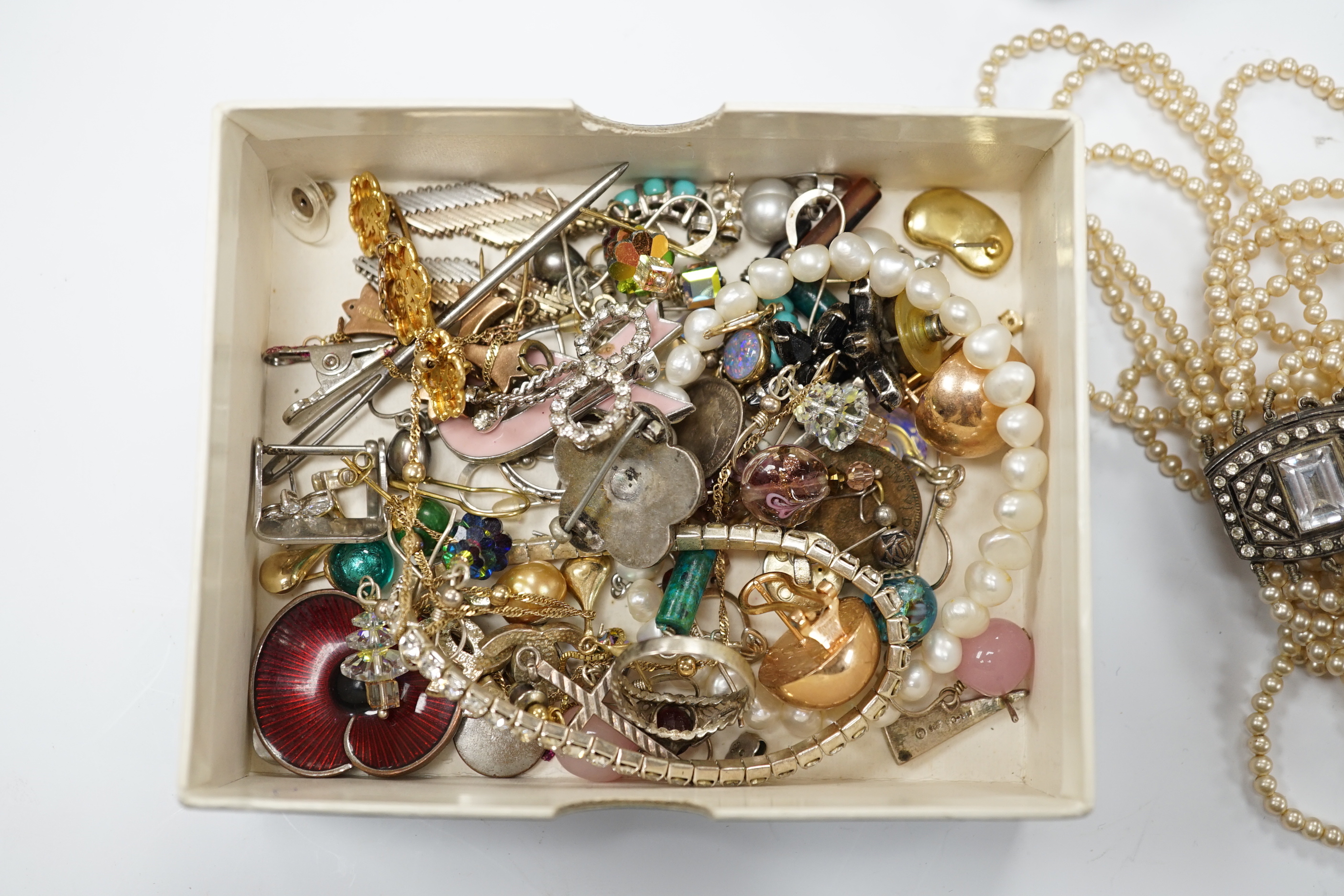 A collection of assorted paste set dress rings and sundry costume jewellery